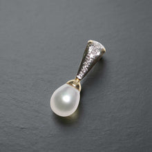 Load image into Gallery viewer, White Pearl Pendant – 14k Yellow Gold + 7 Diamonds