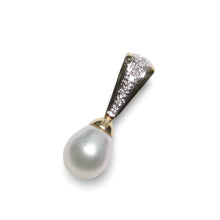 Load image into Gallery viewer, White Pearl Pendant – 14k Yellow Gold + 7 Diamonds