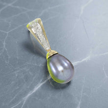 Load image into Gallery viewer, Black Pearl Pendant – 14k Yellow Gold + 7 Diamonds