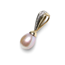 Load image into Gallery viewer, Pink Pearl Pendant – 14k Yellow Gold + 7 Diamonds