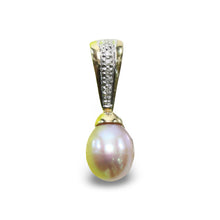 Load image into Gallery viewer, Pink Pearl Pendant – 14k Yellow Gold + 7 Diamonds