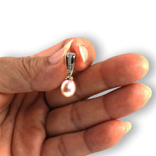 Load image into Gallery viewer, Pink Pearl Pendant – 14k Yellow Gold + 7 Diamonds