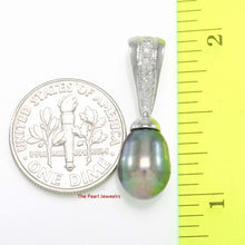 Load image into Gallery viewer, Black Pearl Pendant – 14k White Gold + 7 Diamonds
