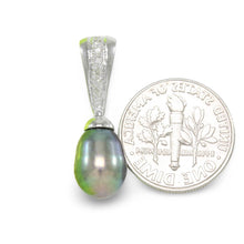 Load image into Gallery viewer, Black Pearl Pendant – 14k White Gold + 7 Diamonds