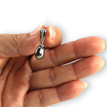 Load image into Gallery viewer, Black Pearl Pendant – 14k White Gold + 7 Diamonds