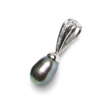 Load image into Gallery viewer, Black Pearl Pendant – 14k White Gold + 7 Diamonds