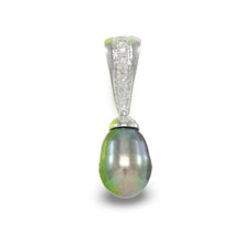 Load image into Gallery viewer, Black Pearl Pendant – 14k White Gold + 7 Diamonds