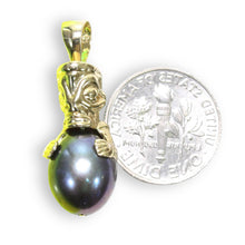 Load image into Gallery viewer, Hawaiian Tiki Pendant – Black Pearl + 14k Yellow Gold