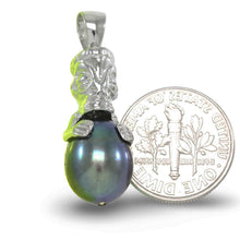 Load image into Gallery viewer, Hawaiian Tiki Pendant – Black Pearl + 14k White Gold