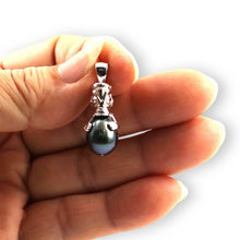 Load image into Gallery viewer, Hawaiian Tiki Pendant – Black Pearl + 14k White Gold