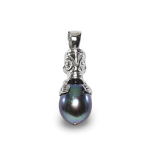 Load image into Gallery viewer, Hawaiian Tiki Pendant – Black Pearl + 14k White Gold