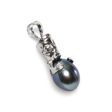 Load image into Gallery viewer, Hawaiian Tiki Pendant – Black Pearl + 14k White Gold