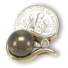 Load image into Gallery viewer, Black Pearl Love Pendant – 14k Yellow Gold + Diamond