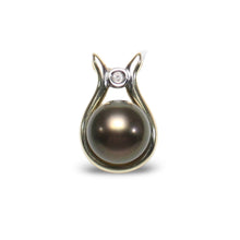 Load image into Gallery viewer, Black Pearl Love Pendant – 14k Yellow Gold + Diamond