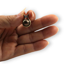 Load image into Gallery viewer, Black Pearl Love Pendant – 14k Yellow Gold + Diamond