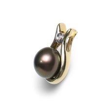 Load image into Gallery viewer, Black Pearl Love Pendant – 14k Yellow Gold + Diamond
