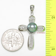Load image into Gallery viewer, Black Pearl Cross Pendant – 14k White Gold + Diamonds