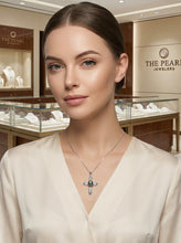 Load image into Gallery viewer, Black Pearl Cross Pendant – 14k White Gold + Diamonds