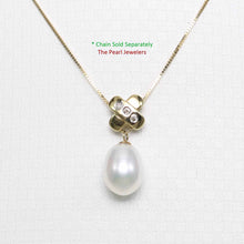 Load image into Gallery viewer, White Pearl X Bail Pendant – 14k Yellow Gold + Diamonds