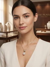 Load image into Gallery viewer, White Pearl X Bail Pendant – 14k Yellow Gold + Diamonds