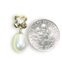Load image into Gallery viewer, White Pearl X Bail Pendant – 14k Yellow Gold + Diamonds