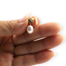 Load image into Gallery viewer, White Pearl X Bail Pendant – 14k Yellow Gold + Diamonds