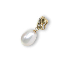 Load image into Gallery viewer, White Pearl X Bail Pendant – 14k Yellow Gold + Diamonds