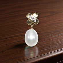 Load image into Gallery viewer, White Pearl X Bail Pendant – 14k Yellow Gold + Diamonds