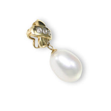 Load image into Gallery viewer, White Pearl X Bail Pendant – 14k Yellow Gold + Diamonds