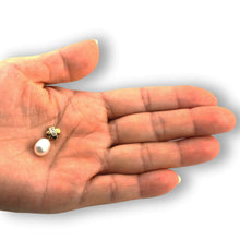 Load image into Gallery viewer, White Pearl X Bail Pendant – 14k Yellow Gold + Diamonds