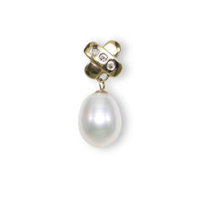 Load image into Gallery viewer, White Pearl X Bail Pendant – 14k Yellow Gold + Diamonds