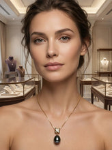 Load image into Gallery viewer, Black Pearl X Bail Pendant – 14k Yellow Gold + Diamonds