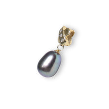 Load image into Gallery viewer, Black Pearl X Bail Pendant – 14k Yellow Gold + Diamonds