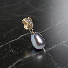 Load image into Gallery viewer, Black Pearl X Bail Pendant – 14k Yellow Gold + Diamonds