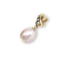 Load image into Gallery viewer, Pink Pearl Pendant – 14k Yellow Gold X Bail + Diamonds
