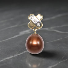 Load image into Gallery viewer, Chocolate Pearl Pendant – 14k Yellow Gold X Bail + Diamonds