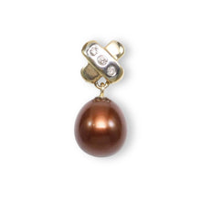 Load image into Gallery viewer, Chocolate Pearl Pendant – 14k Yellow Gold X Bail + Diamonds