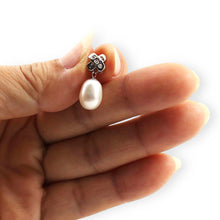 Load image into Gallery viewer, White Pearl Pendant – 14k White Gold X Bail + Diamonds