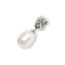 Load image into Gallery viewer, White Pearl Pendant – 14k White Gold X Bail + Diamonds