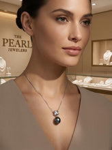 Load image into Gallery viewer, Black Pearl Pendant – 14k White Gold X Bail + Diamonds