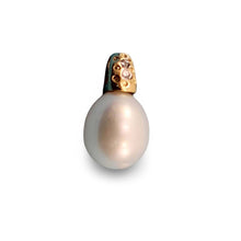 Load image into Gallery viewer, White Pearl Pendant – 14k Yellow Gold Dimpled Bail + Diamonds