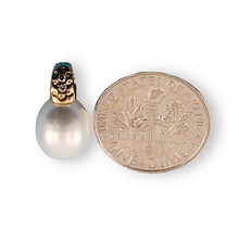 Load image into Gallery viewer, White Pearl Pendant – 14k Yellow Gold Dimpled Bail + Diamonds
