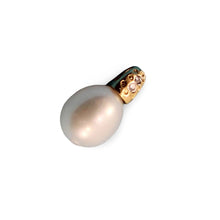Load image into Gallery viewer, White Pearl Pendant – 14k Yellow Gold Dimpled Bail + Diamonds