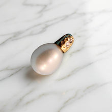 Load image into Gallery viewer, White Pearl Pendant – 14k Yellow Gold Dimpled Bail + Diamonds