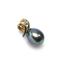 Load image into Gallery viewer, Peacock Pearl Pendant – 14k Yellow Gold Elephant Tusk + Diamond
