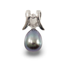 Load image into Gallery viewer, Black Pearl Pendant – 14k White Gold Tusk + Diamond