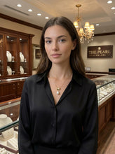 Load image into Gallery viewer, White Pearl Pendant – 14k Yellow Gold Tunnel Bail + Diamonds