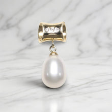 Load image into Gallery viewer, White Pearl Pendant – 14k Yellow Gold Tunnel Bail + Diamonds