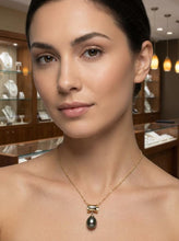 Load image into Gallery viewer, Black Pearl Pendant – 14k Yellow Gold Tunnel Bail + Diamonds