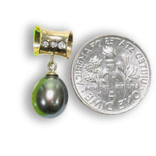 Load image into Gallery viewer, Black Pearl Pendant – 14k Yellow Gold Tunnel Bail + Diamonds